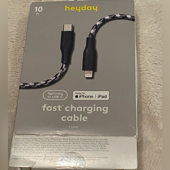 Heyday Lightning to USB-C Fast Charging Cable Braided 10-feet Long Blue Dusk NWT - Picture 4 of 7